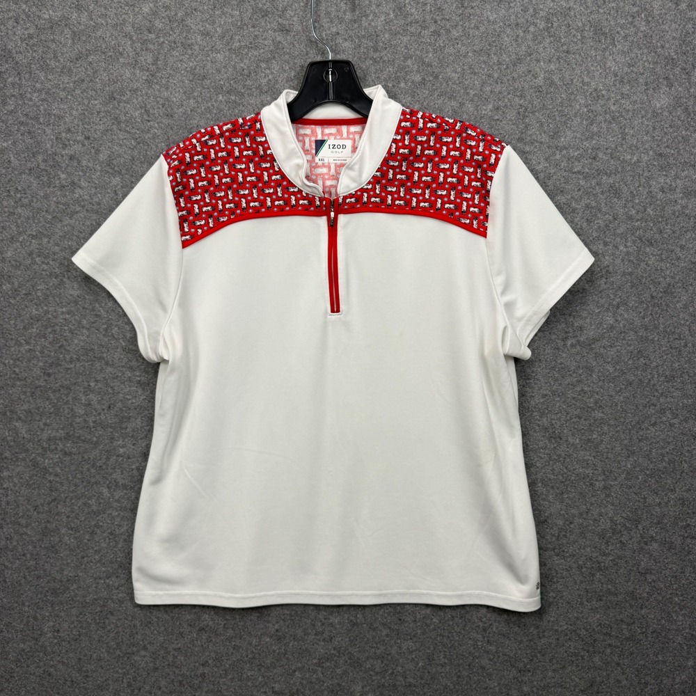 IZOD Golf Womens XXL White Red Quarter Zip Polo Shirt Golf Bag Print Performance